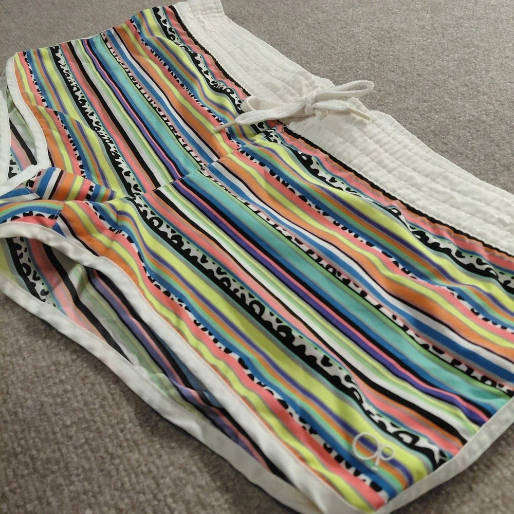 Op Y2K Vintage Multi Stripe Lowrise Swim Athletic Drawstring Shorts Women's L